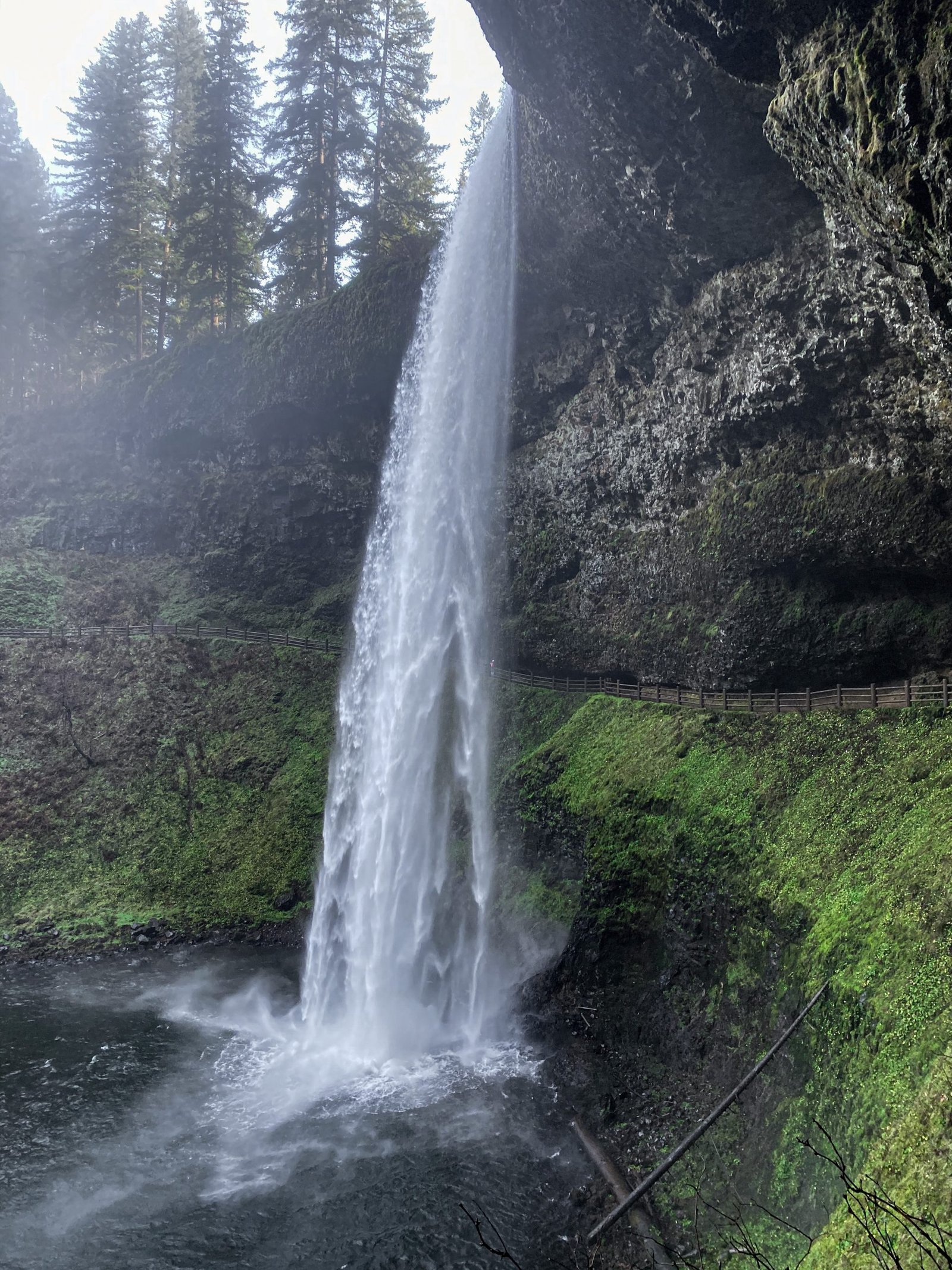 Large waterfall coming out of a canyon and landing in a pool of water